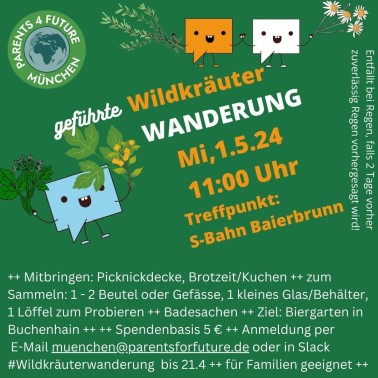 Geführte Wildkräuter-Wanderung am 1.5.24, 11 Uhr, Treffpunkt S-Bahn Baierbrunn